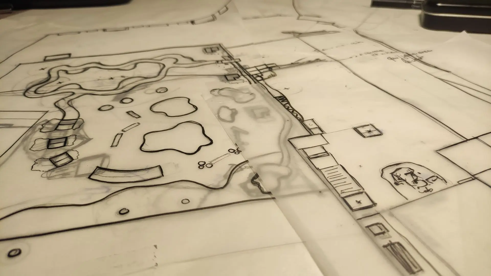 Plan dessiné à la main d'un projet de jardin d'école dans le Morbihan